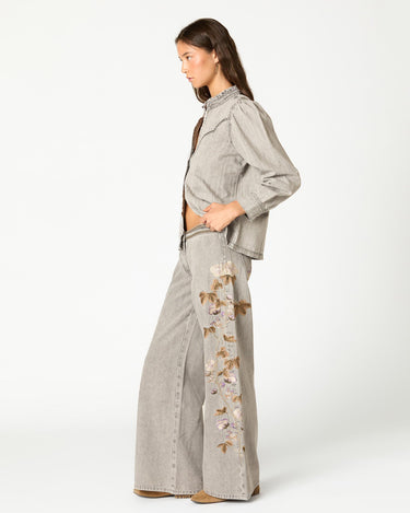 EMBROIDERED FLOWER TROUSERS LIGHT GREY