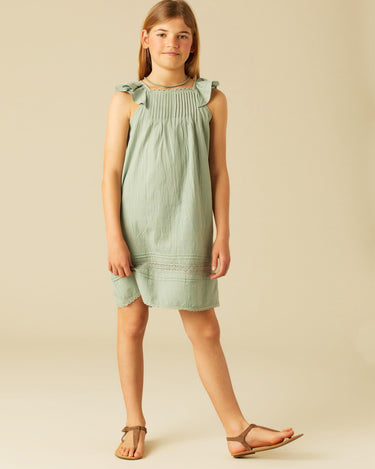 DRAWSTRING RUFFLE DRESS AQUA