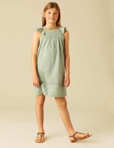 DRAWSTRING RUFFLE DRESS AQUA