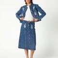 EMBROIDERED DENIM SKIRT BLUE