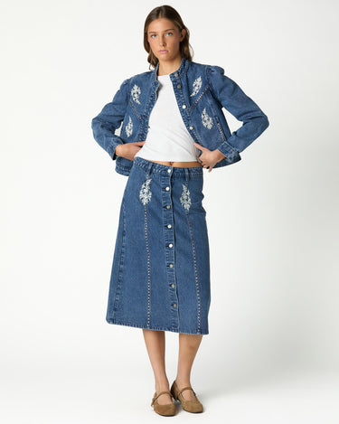 EMBROIDERED DENIM SKIRT BLUE