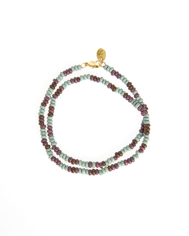 SHORT MIXED BEAD NECKLACE SAGE