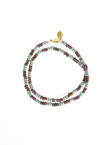 SHORT MIXED BEAD NECKLACE SAGE