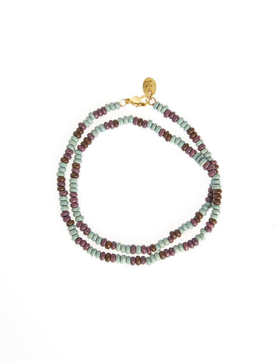 SHORT MIXED BEAD NECKLACE SAGE