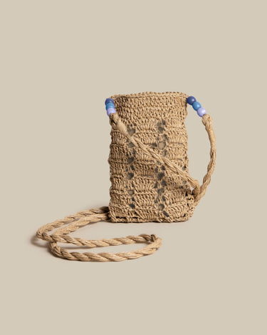 RAFFIA CROSSBODY BAG WITH BLUE BEADS