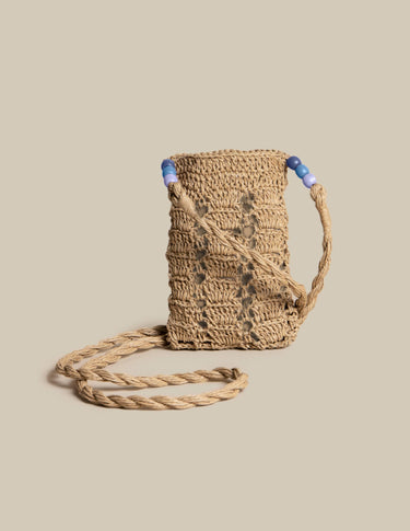 RAFFIA CROSSBODY BAG WITH BLUE BEADS
