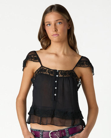ANTHRACITE LACE CREPE TOP