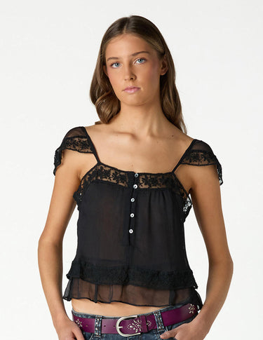 ANTHRACITE LACE CREPE TOP