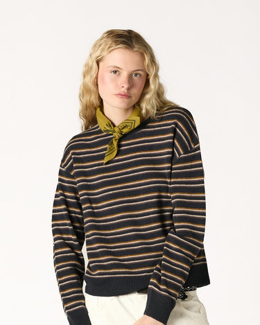 CHARCOAL STRIPED CREW NECK SWEATER