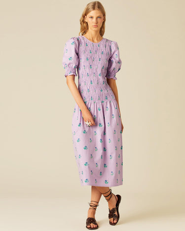VESTIDO FRUNCES LILA FLOR