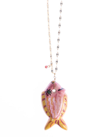 CERAMIC FISH NECKLACE YELLOW SALMON