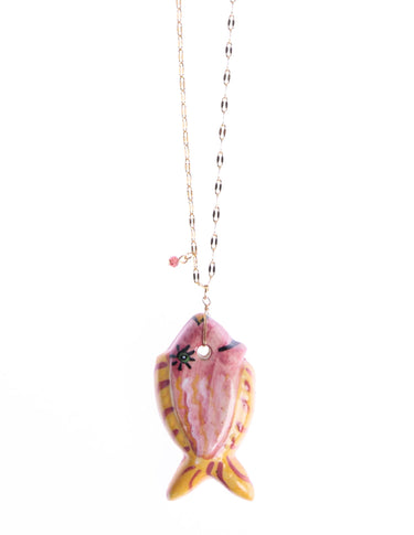 CERAMIC FISH NECKLACE YELLOW SALMON