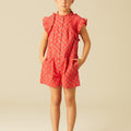 RED SHORT LEAVES JUMPSUIT