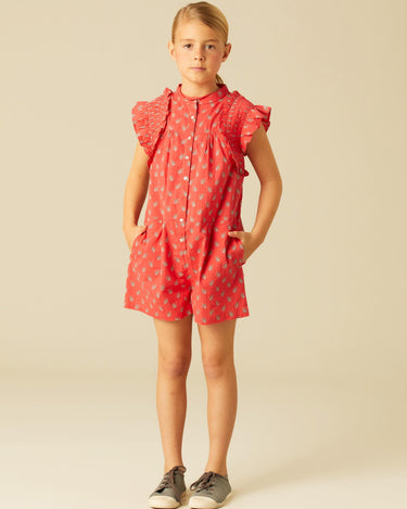 RED SHORT LEAVES JUMPSUIT