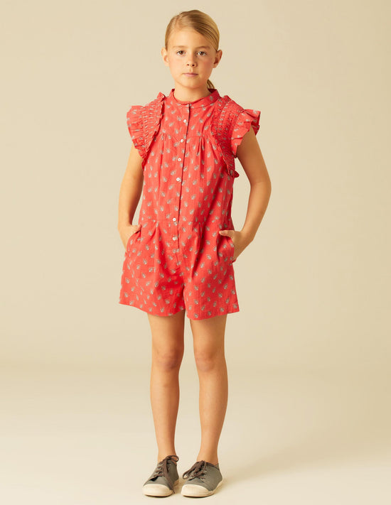 RED SHORT LEAVES JUMPSUIT