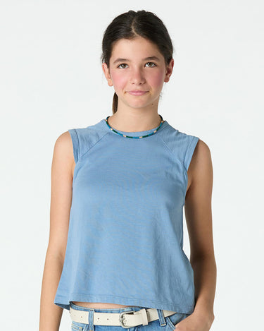 ANILINE BLUE RANGLA SLEEVELESS T-SHIRT