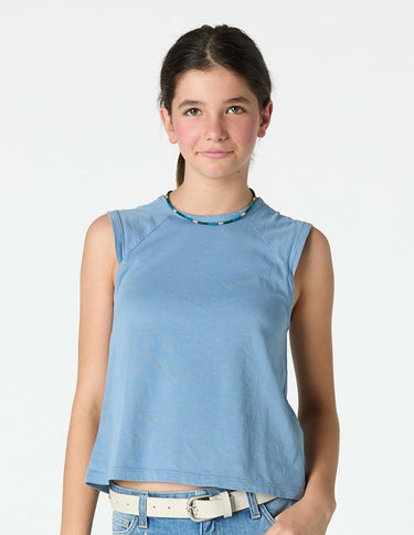 ANILINE BLUE RANGLA SLEEVELESS T-SHIRT