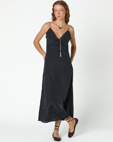 BLACK MIDI SLIP DRESS