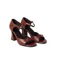 BROWN LEATHER HEEL WITH FLOWER