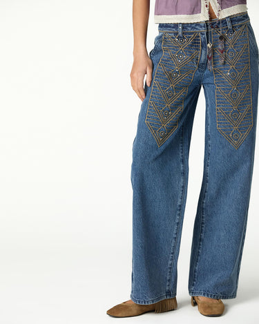 EMBROIDERED BLUE DENIM PANTS