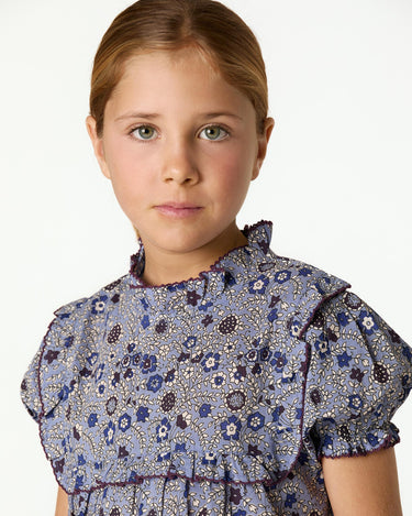 BLUE STITCHING FLORAL PRINT SHIRT