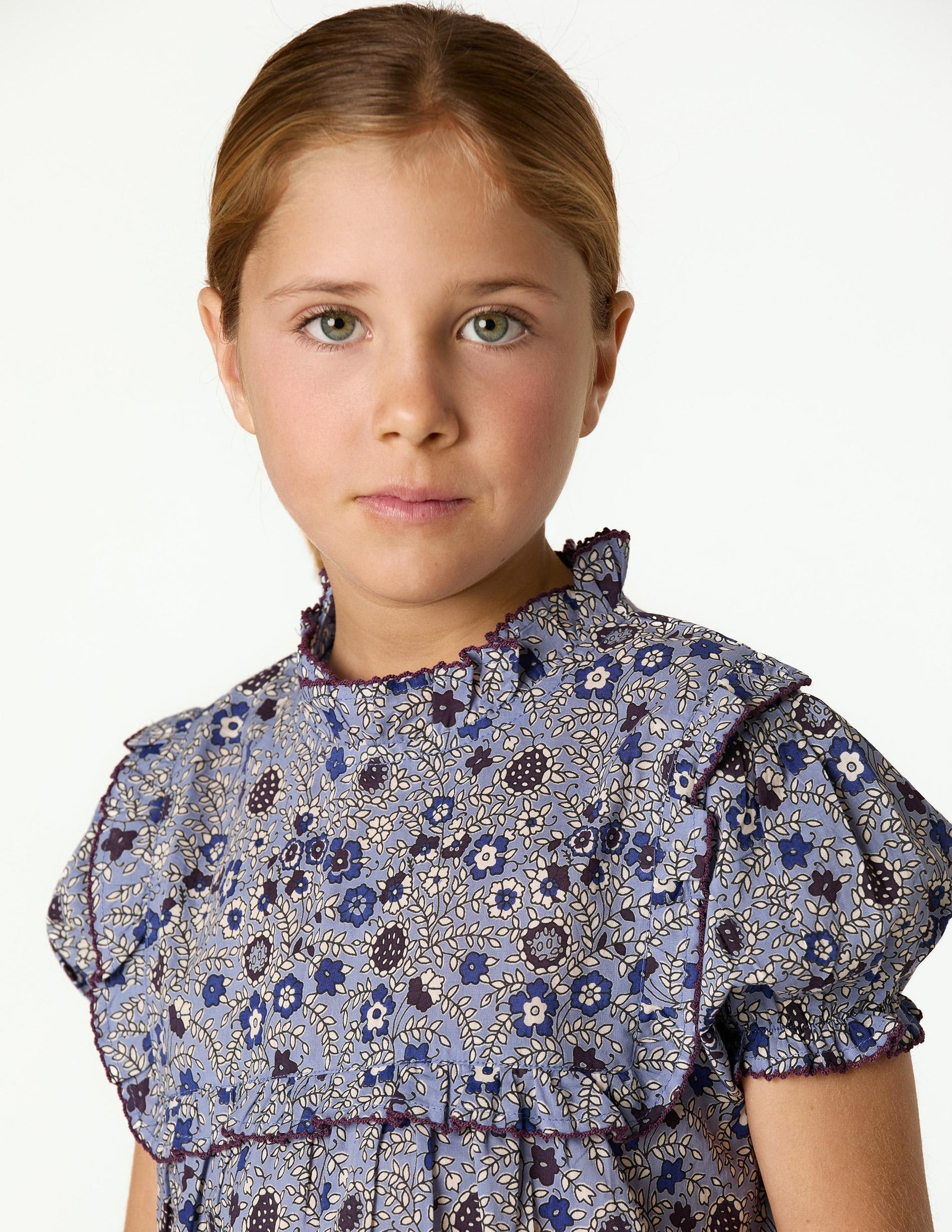 BLUE STITCHING FLORAL PRINT SHIRT