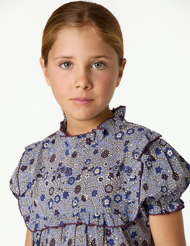 BLUE STITCHING FLORAL PRINT SHIRT