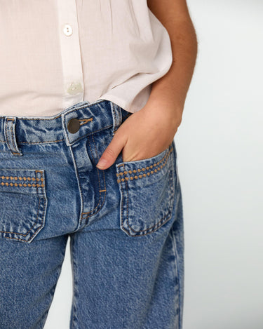 BLUE TROUSERS WITH POCKET DETAIL