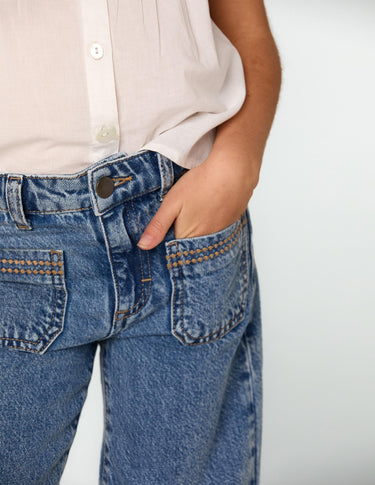 BLUE TROUSERS WITH POCKET DETAIL