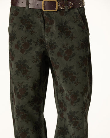 GREEN FLORAL CORDUROY PANTS