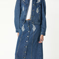 EMBROIDERED DENIM SKIRT BLUE