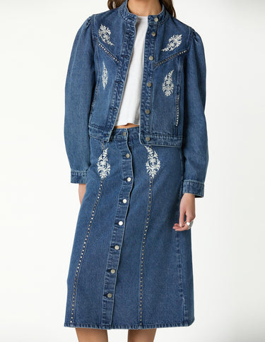 EMBROIDERED DENIM SKIRT BLUE
