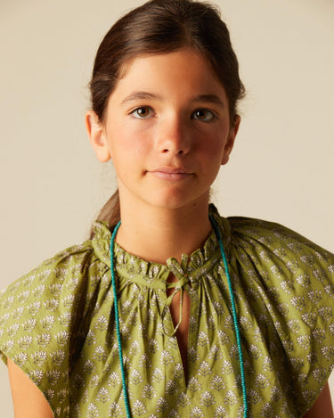 GATHERED DRESS BUTI GREEN LEAF