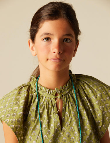 GATHERED DRESS BUTI GREEN LEAF