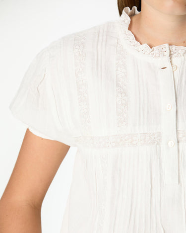 WHITE LACE AND DRAWSTRING SHIRT