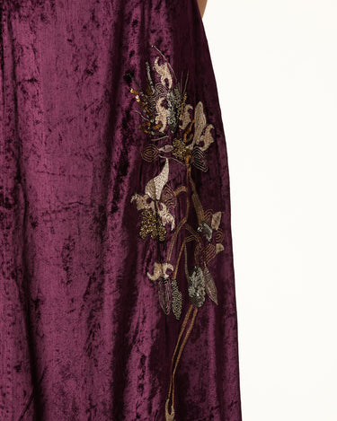 BURGUNDY EMBROIDERED VELVET DRESS