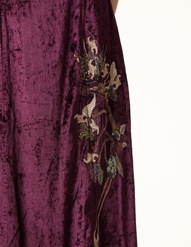 BURGUNDY EMBROIDERED VELVET DRESS