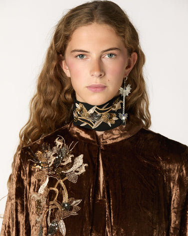 EMBROIDERED VELVET DJELLABA BROWN