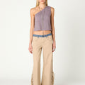 ASYMMETRICAL BUTTON-DOWN OVERCAST T-SHIRT
