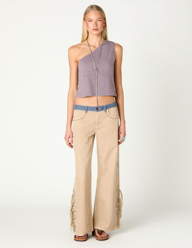 ASYMMETRICAL BUTTON-DOWN OVERCAST T-SHIRT
