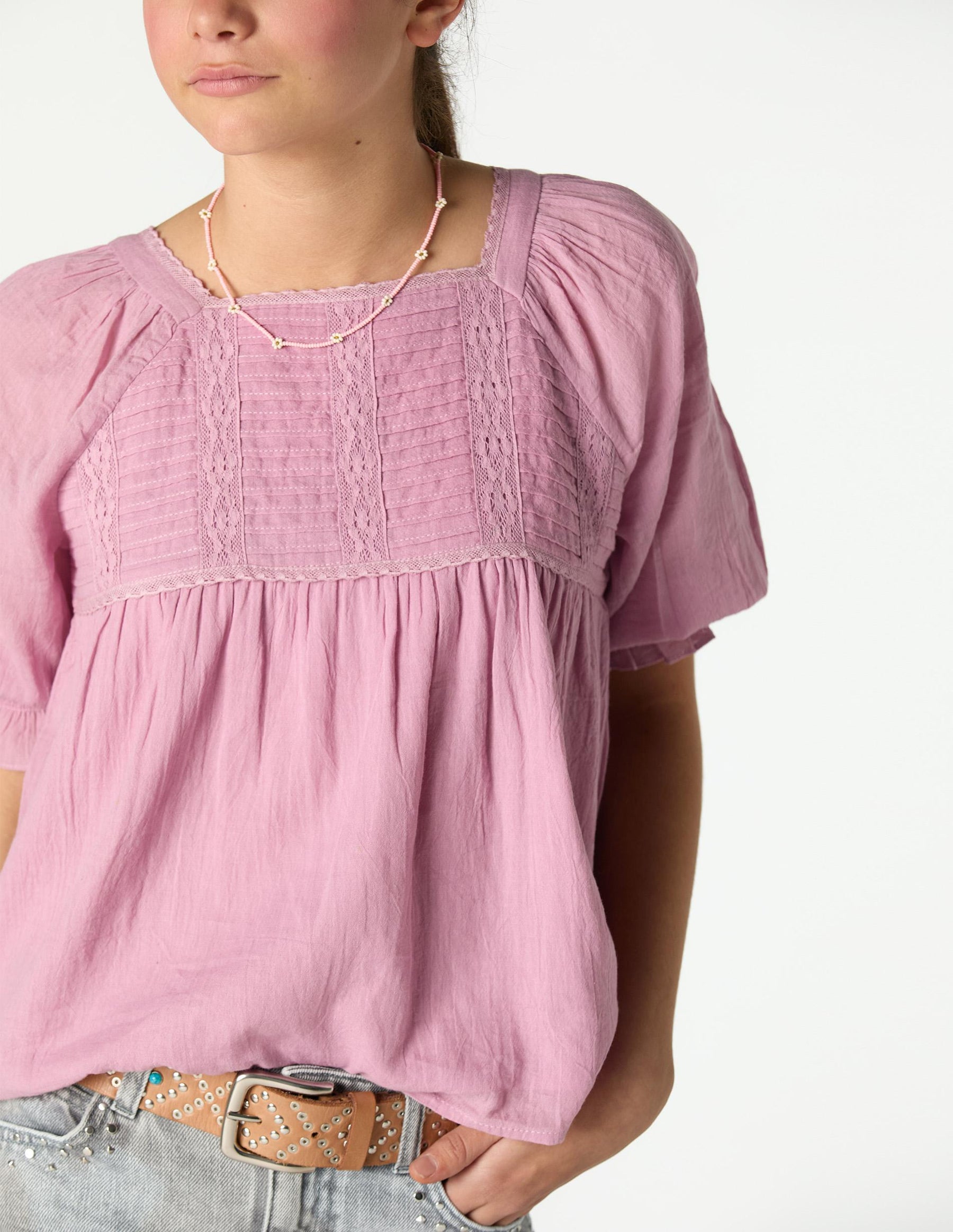 LANTERN SLEEVE GATHERED SHIRT PINK
