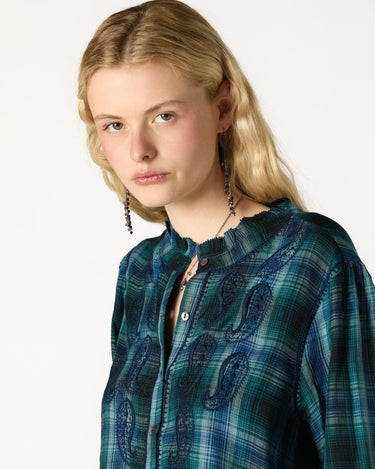 BLUE CHECK EMBROIDERED SHIRT