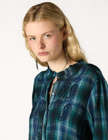 BLUE CHECK EMBROIDERED SHIRT