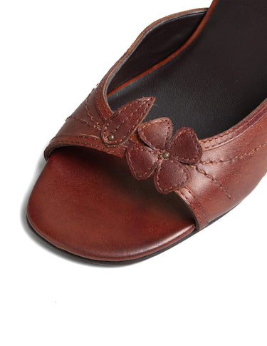 BROWN LEATHER HEEL WITH FLOWER