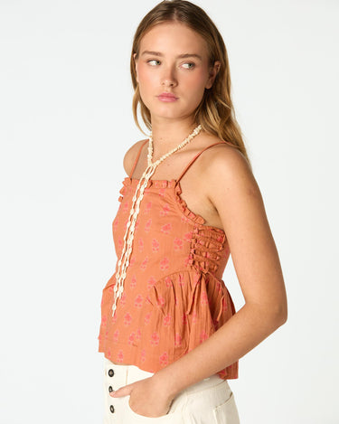 ORANGE BUTI STRAP TOP