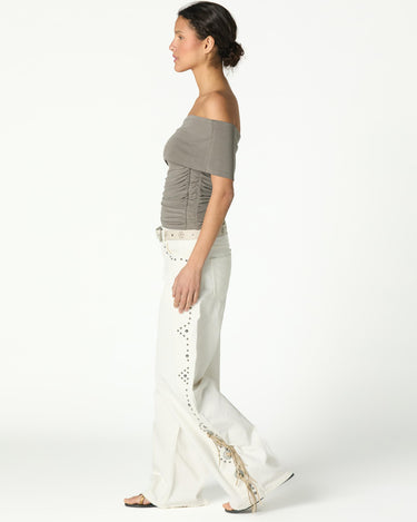 ASYMMETRIC RUCHED TOP GREY