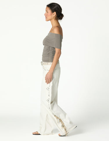 ASYMMETRIC RUCHED TOP GREY