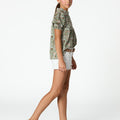GREEN STITCHING FLORAL PRINT SHIRT