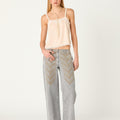 EMBROIDERED GREY DENIM TROUSERS