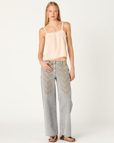 EMBROIDERED GREY DENIM TROUSERS